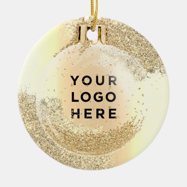 Ihr Logo Gold Glitzer Tropfen Trendy Weihnachtsbal Keramik Ornament (Vorne)