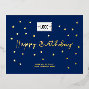 Ihr Logo Gold Stars Navy Blue Business Geburtstag Folien Feiertagspostkarte
