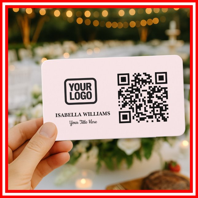 Ihr Logo Hier Einfach Modern Minimal Rosa QR-Code Visitenkarte (Von Creator hochgeladen)