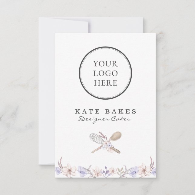 Ihr Logo hier Kuchen Backen Koch Blumenfarbe Einladung (Vorderseite)