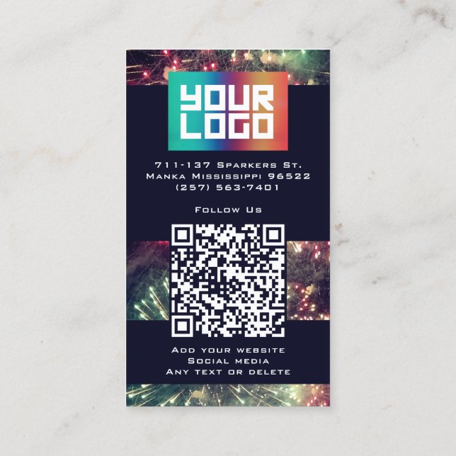 Ihr Logo hier Modern Custom QR Code Fireworks Visitenkarte (Rückseite)