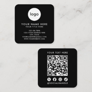 Ihr Logo hier Moderne schwarze QR-Code-Scan-Websit Quadratische Visitenkarte