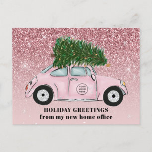 Ihr Logo hier Pink Car Weihnachtsbaum bewegen Ankündigungspostkarte