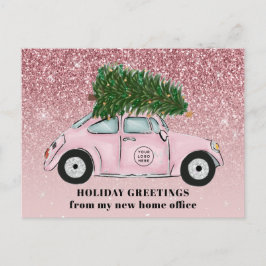 Ihr Logo hier Pink Car Weihnachtsbaum bewegen Ankündigungspostkarte