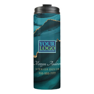 Ihr Logo/Kunst/Foto, Elegant, Teal Achat & Gold Thermosbecher
