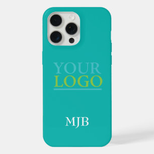 Ihr Logo/Kunst/Foto, weißes Monogramm, Türkis iPhone 15 Pro Max Hülle