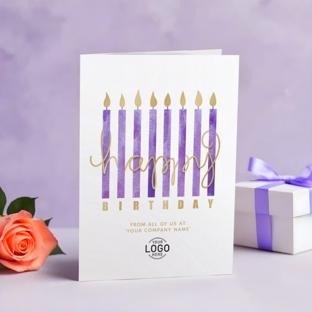 Ihr Logo Lila Candles Business Happy Birthday Karte (Von Creator hochgeladen)