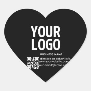 Ihr Logo mit bearbeitbarem QR-Code und Text  Herz-Aufkleber