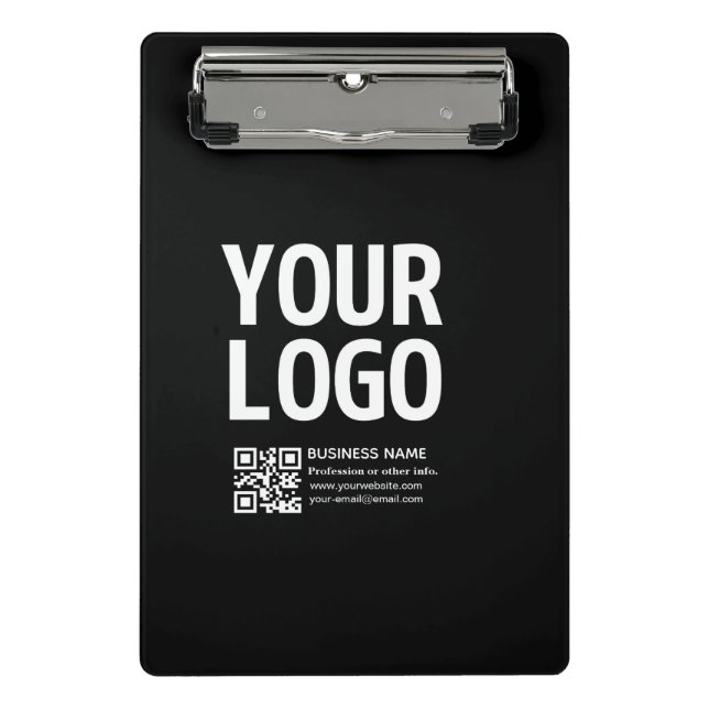 Ihr Logo mit bearbeitbarem QR-Code und Text  Mini Klemmbrett (Vorderseite)