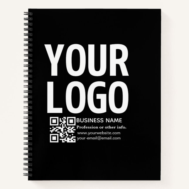 Ihr Logo mit bearbeitbarem QR-Code und Text  Notizbuch (Vorderseite)