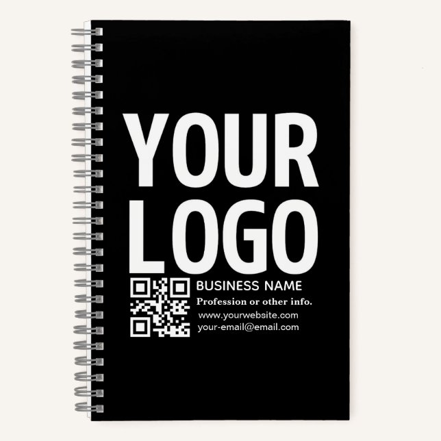 Ihr Logo mit bearbeitbarem QR-Code und Text  Notizbuch (Vorderseite)