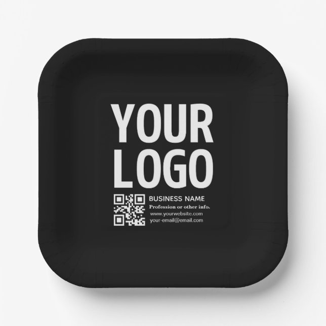 Ihr Logo mit bearbeitbarem QR-Code und Text  Pappteller (Vorderseite)