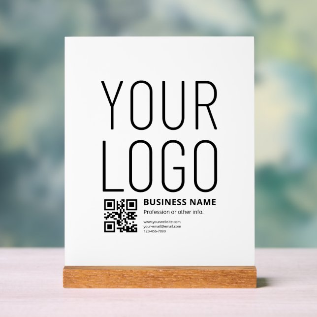 Ihr Logo mit editierbarem QR-Code und Text Acrylschild (Neutral)