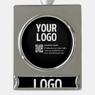 Ihr Logo mit editierbarem QR-Code und Text  Banner-Ornament Silber