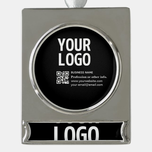 Ihr Logo mit editierbarem QR-Code und Text  Banner-Ornament Silber (Vorderseite)