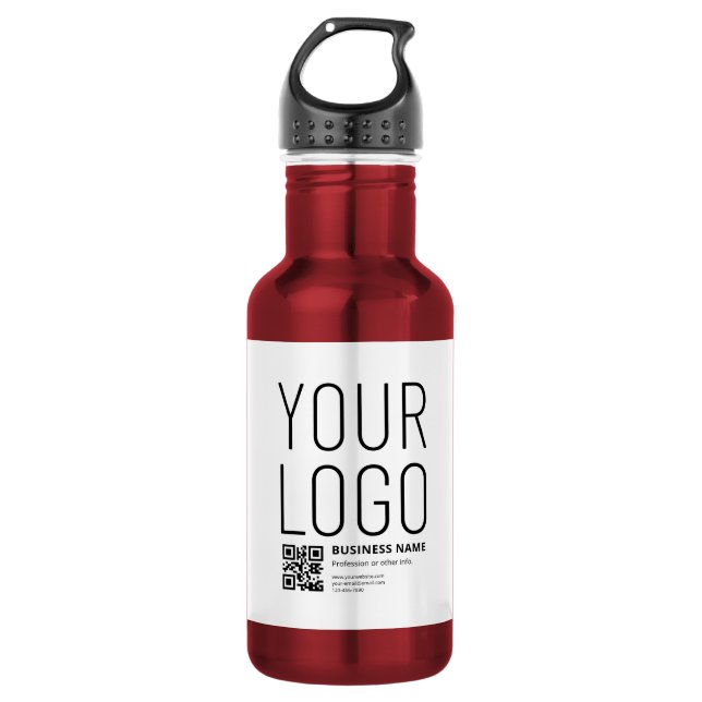 Ihr Logo mit editierbarem QR-Code und Text Edelstahlflasche (Vorderseite)