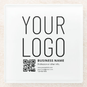 Ihr Logo mit editierbarem QR-Code und Text Glasuntersetzer