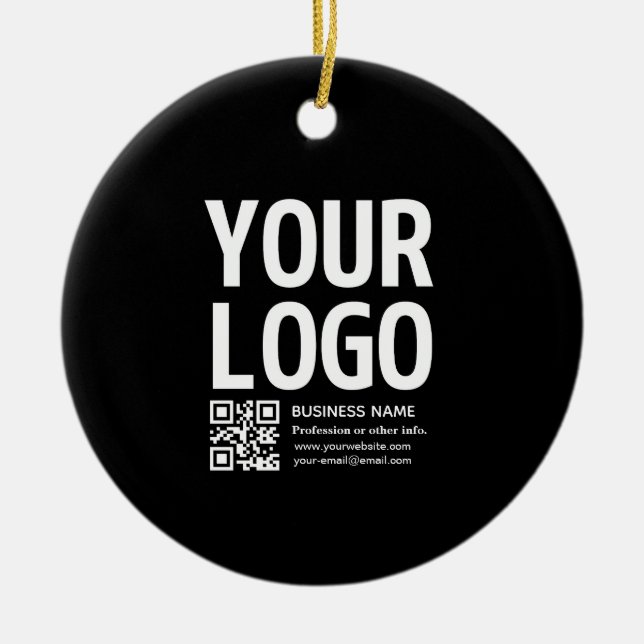Ihr Logo mit editierbarem QR-Code und Text  Keramik Ornament (Vorne)