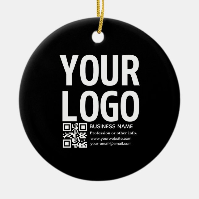 Ihr Logo mit editierbarem QR-Code und Text  Keramik Ornament (Vorne)