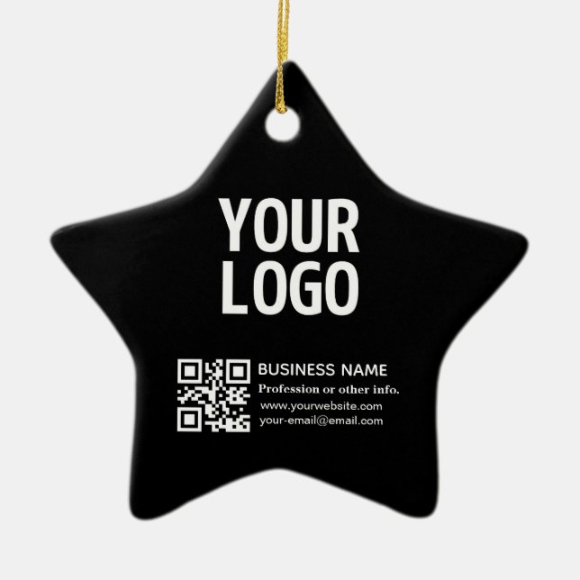 Ihr Logo mit editierbarem QR-Code und Text  Keramik Ornament (Vorne)