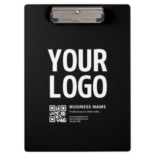Ihr Logo mit editierbarem QR-Code und Text Klemmbrett