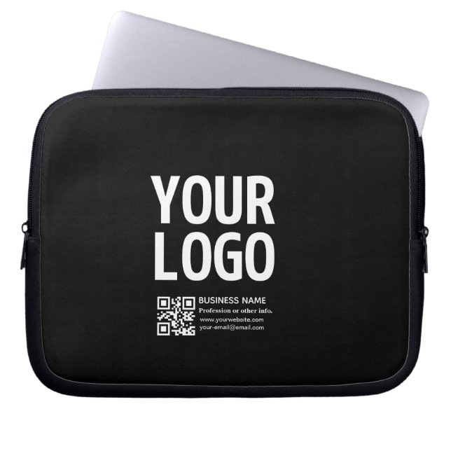 Ihr Logo mit editierbarem QR-Code und Text  Laptopschutzhülle (Vorderseite)