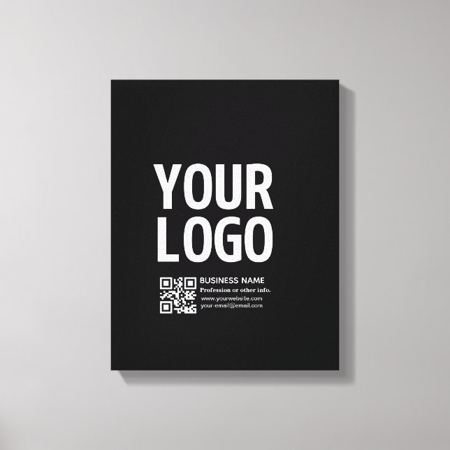Ihr Logo mit editierbarem QR-Code und Text  Leinwanddruck (Vorderseite)
