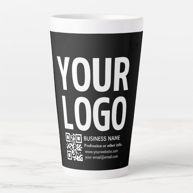 Ihr Logo mit editierbarem QR-Code und Text  Milchtasse (Vorderseite)