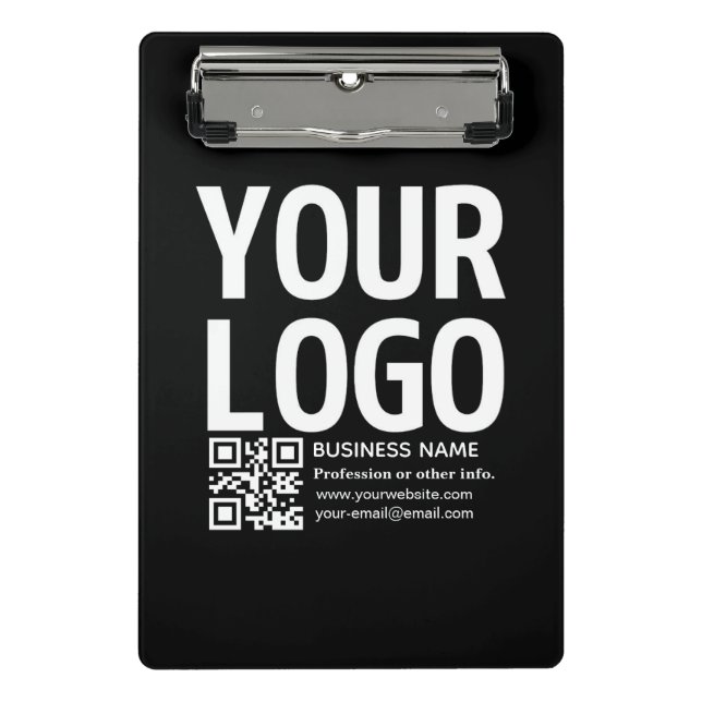 Ihr Logo mit editierbarem QR-Code und Text  Mini Klemmbrett (Vorderseite)
