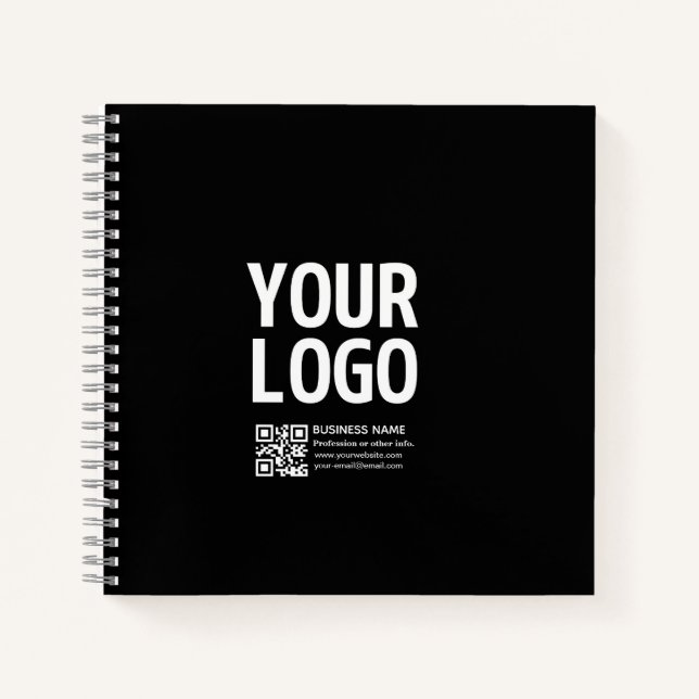 Ihr Logo mit editierbarem QR-Code und Text  Notizbuch (Vorderseite)