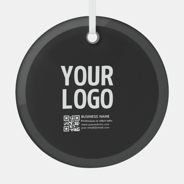 Ihr Logo mit editierbarem QR-Code und Text  Ornament Aus Glas (Vorderseite)