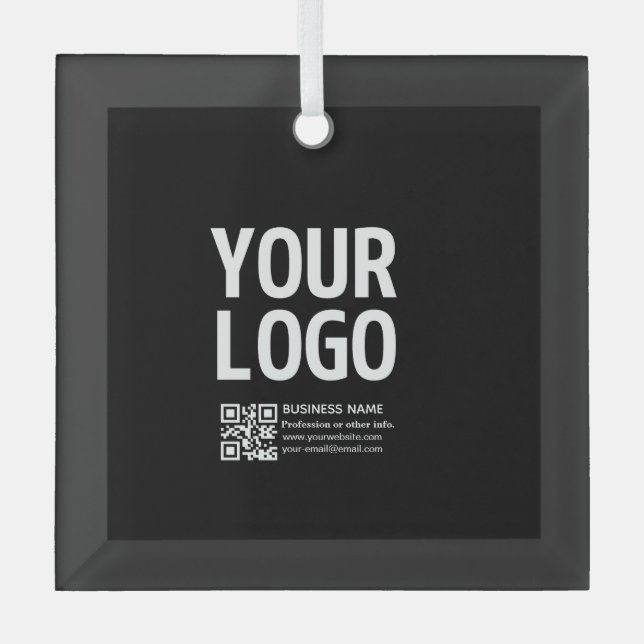 Ihr Logo mit editierbarem QR-Code und Text  Ornament Aus Glas (Vorderseite)
