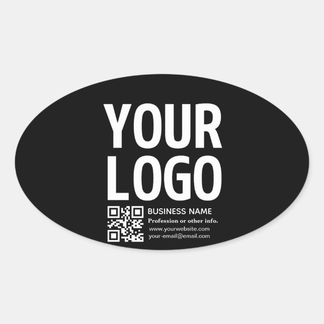 Ihr Logo mit editierbarem QR-Code und Text  Ovaler Aufkleber (Vorderseite)