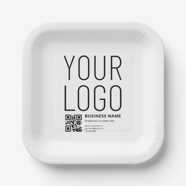 Ihr Logo mit editierbarem QR-Code und Text Pappteller (Vorderseite)