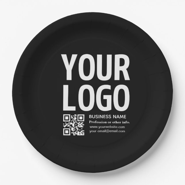 Ihr Logo mit editierbarem QR-Code und Text  Pappteller (Vorderseite)