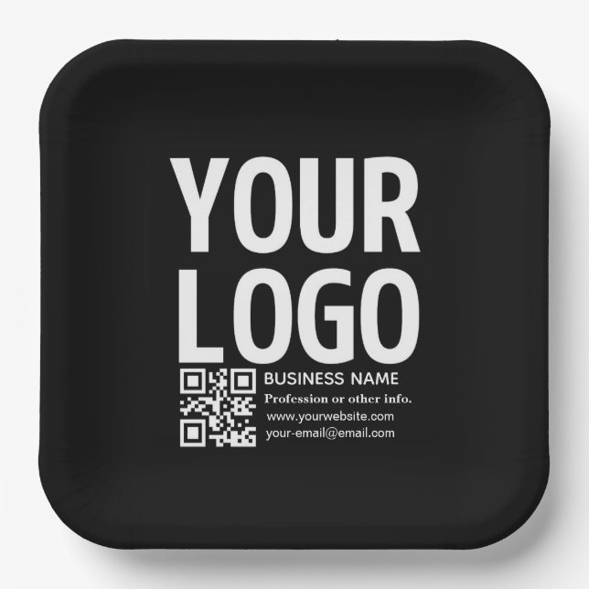 Ihr Logo mit editierbarem QR-Code und Text  Pappteller (Vorderseite)
