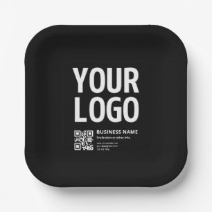 Ihr Logo mit editierbarem QR-Code und Text Pappteller