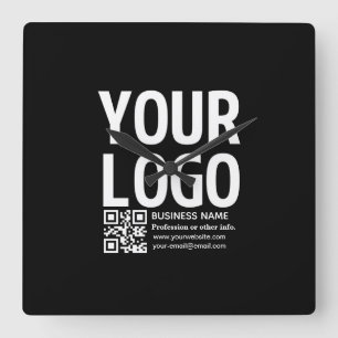 Ihr Logo mit editierbarem QR-Code und Text Quadratische Wanduhr