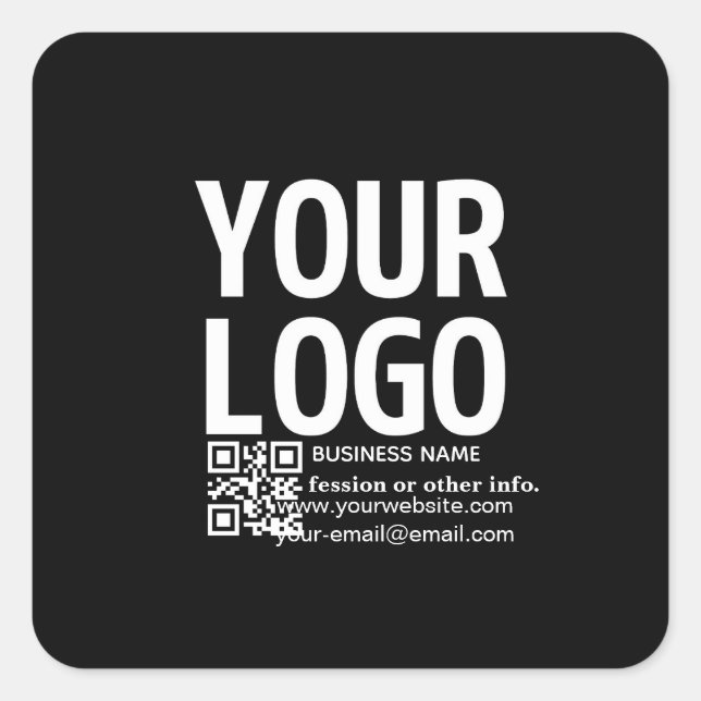 Ihr Logo mit editierbarem QR-Code und Text  Quadratischer Aufkleber (Vorderseite)
