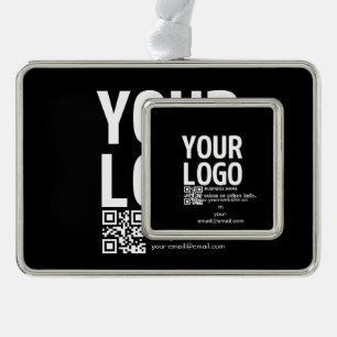 Ihr Logo mit editierbarem QR-Code und Text Rahmen-Ornament Silber