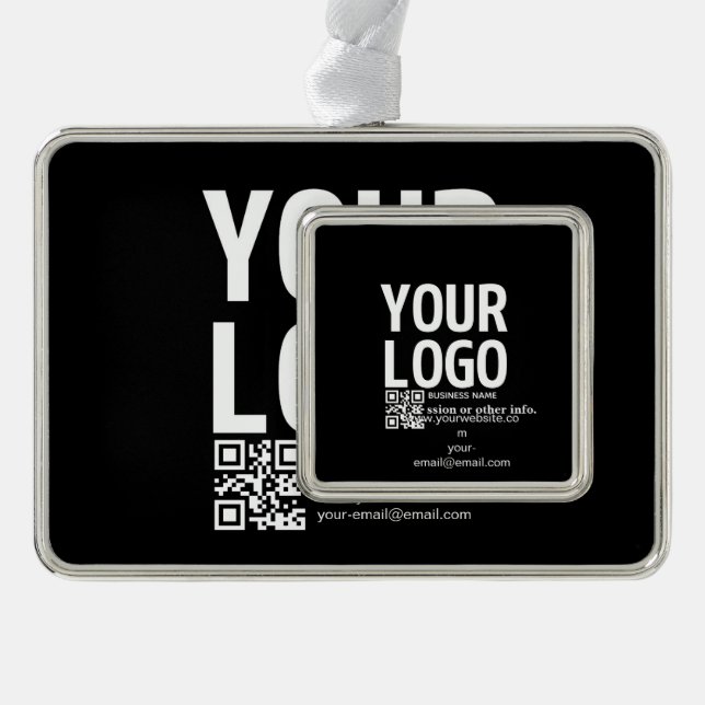 Ihr Logo mit editierbarem QR-Code und Text  Rahmen-Ornament Silber (Vorderseite)