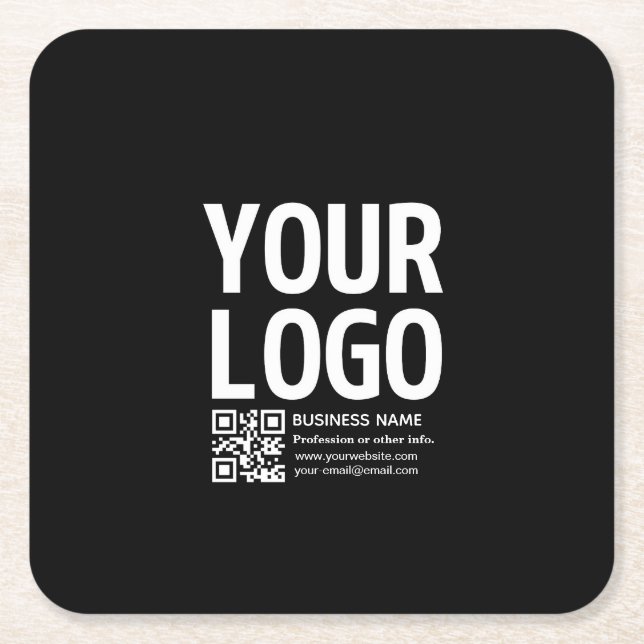 Ihr Logo mit editierbarem QR-Code und Text  Rechteckiger Pappuntersetzer (Vorderseite)