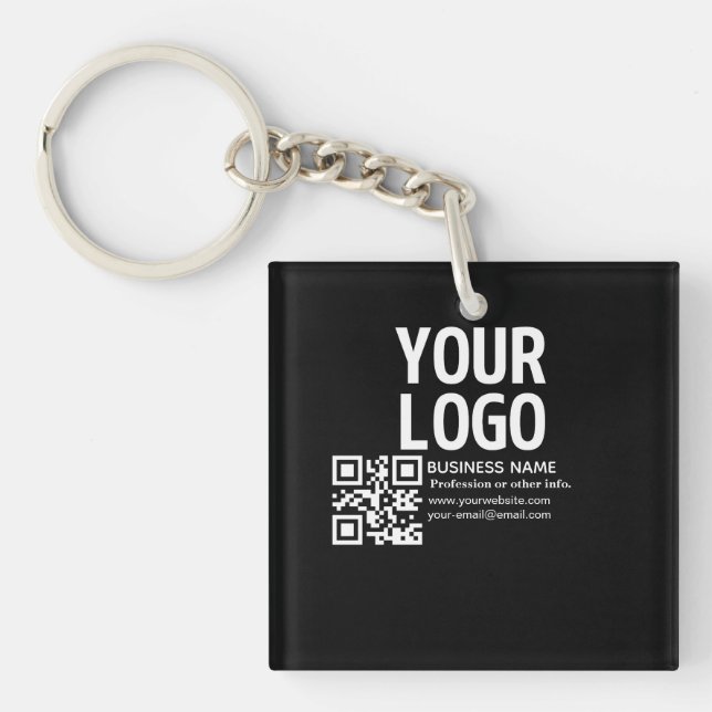 Ihr Logo mit editierbarem QR-Code und Text  Schlüsselanhänger (Vorderseite)