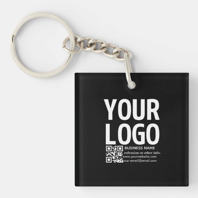 Ihr Logo mit editierbarem QR-Code und Text  Schlüsselanhänger (Vorderseite)