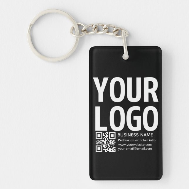Ihr Logo mit editierbarem QR-Code und Text  Schlüsselanhänger (Vorderseite)