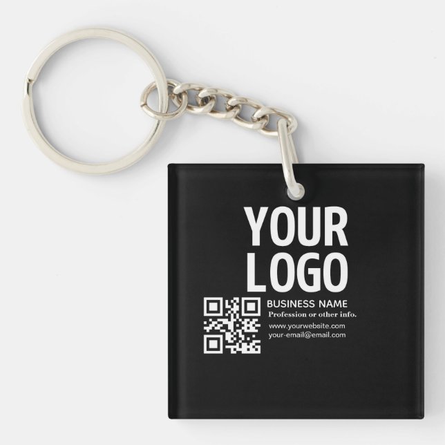 Ihr Logo mit editierbarem QR-Code und Text  Schlüsselanhänger (Vorderseite)