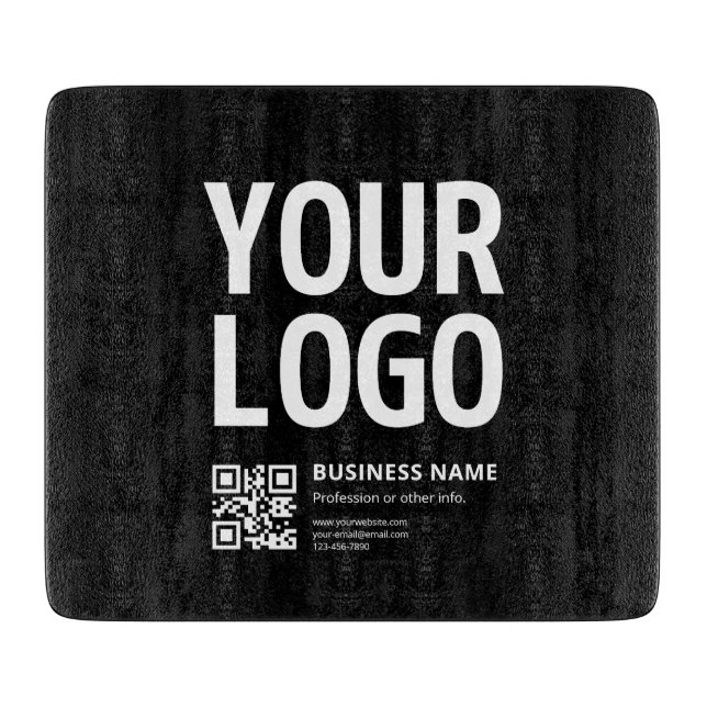 Ihr Logo mit editierbarem QR-Code und Text Schneidebrett (Vorderseite)