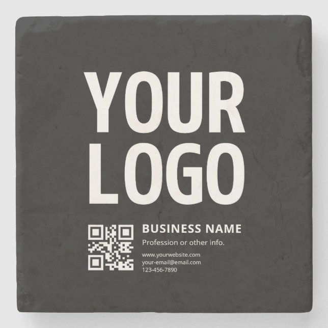 Ihr Logo mit editierbarem QR-Code und Text Steinuntersetzer (Vorderseite)