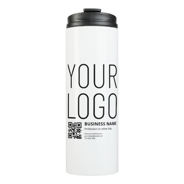 Ihr Logo mit editierbarem QR-Code und Text Thermosbecher (Vorderseite)