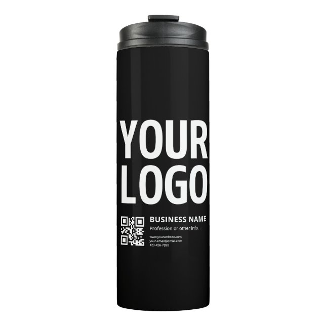 Ihr Logo mit editierbarem QR-Code und Text Thermosbecher (Vorderseite)